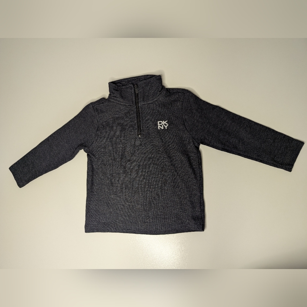 DKNY Boys 4T Quarter Zip Long Sleeve Gray/Black Sweater